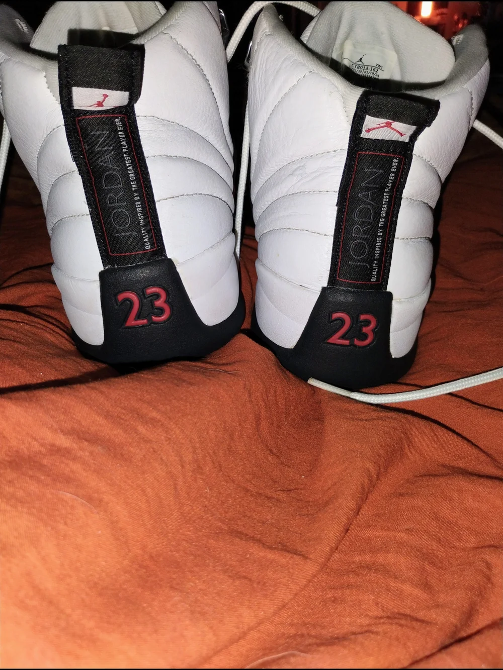 Air Jordan 12s Retro Two-Tone Basketball Shoes - White/Black with Red Jumpman